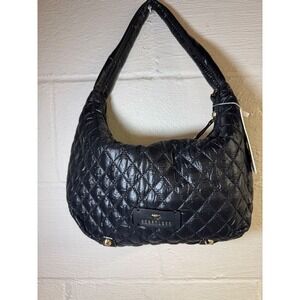 HeartLove by Charo Black Quilted Puffer‎ Hobo Bag Recycled Vegan Leather NWT